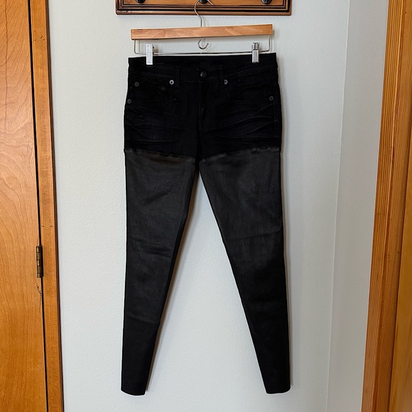 R13 Black denim leather pants, 27 - Picture 2 of 10